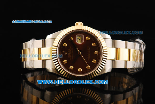 Rolex Datejust II Oyster Perpetual Automatic Movement Brown Dial with Diamond Markers and Gold Bezel-Two Tone Strap - Click Image to Close